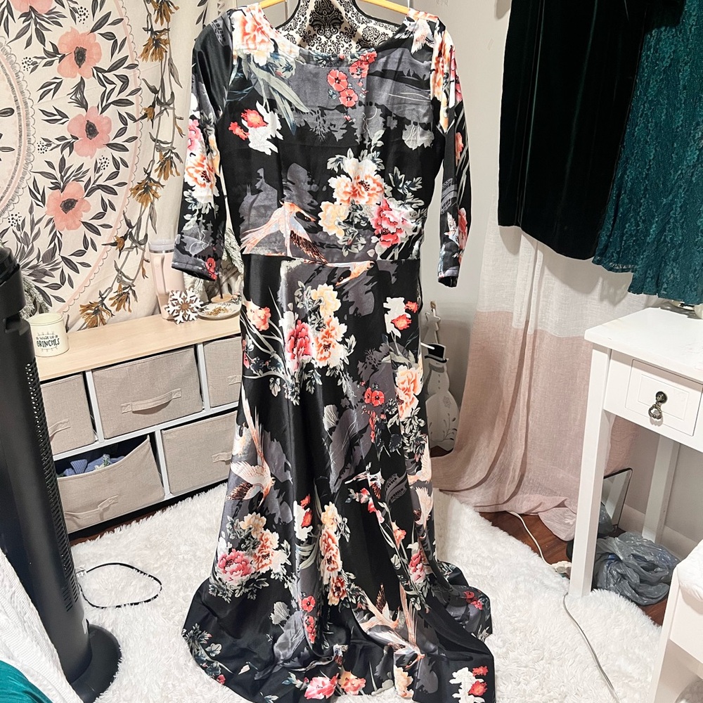 Handmade Floral Black Maxi Dress